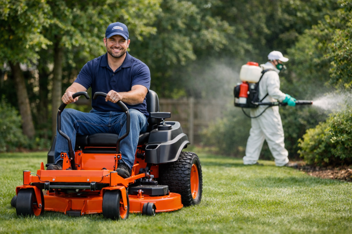lawn mowing worker grass